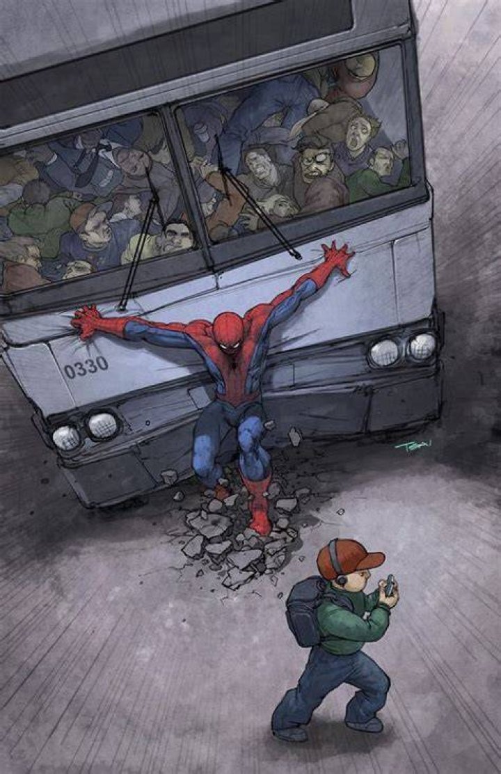 Spider-Man saving a child